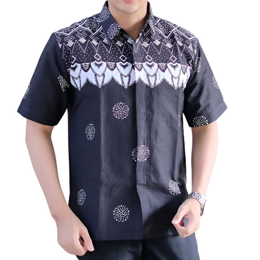 Men's Batik Shirt Black Short Sleeve - Kumbang