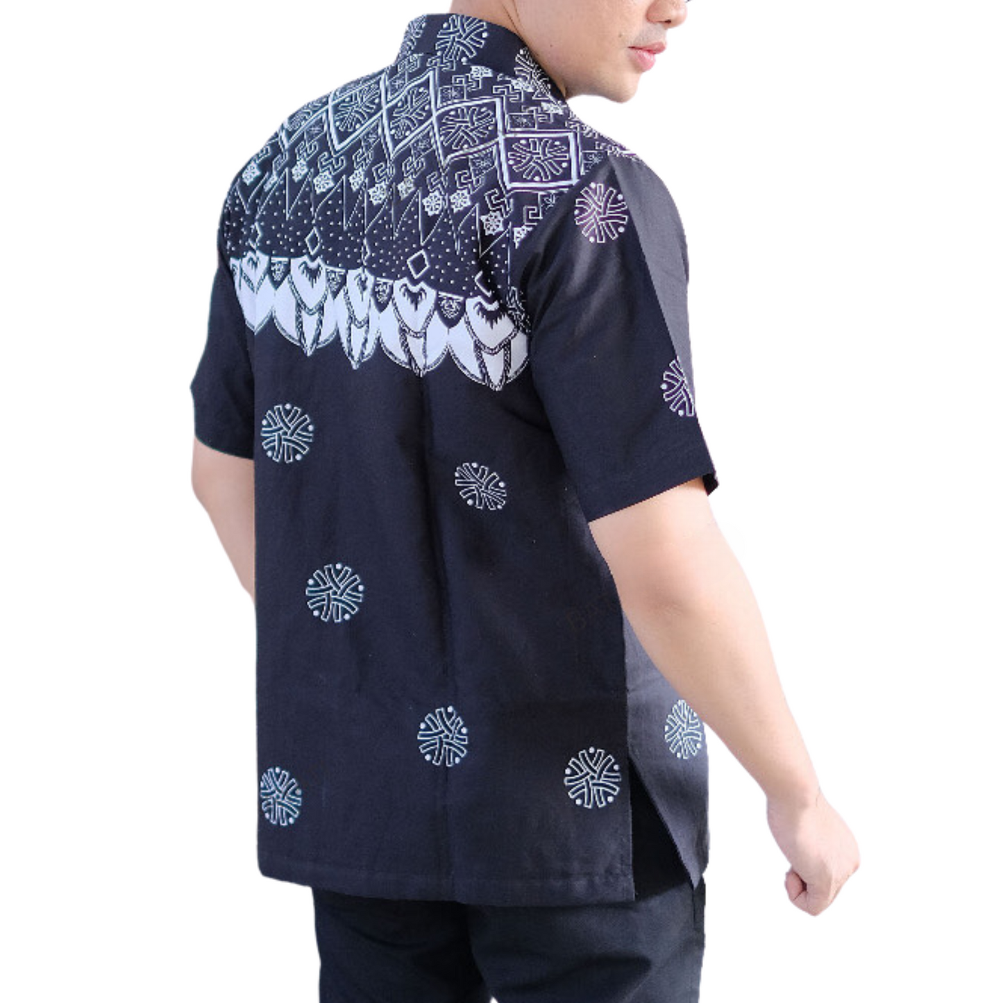 Men's Batik Shirt Black Short Sleeve - Kumbang