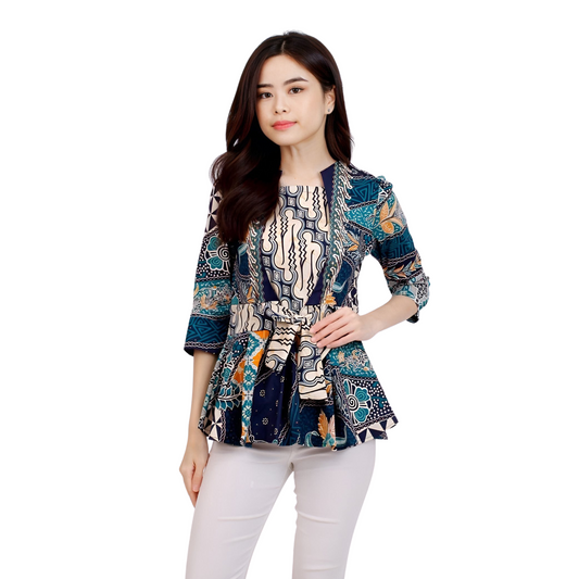 Women's Batik Blouse Navy 3/4 Sleeve - Manika