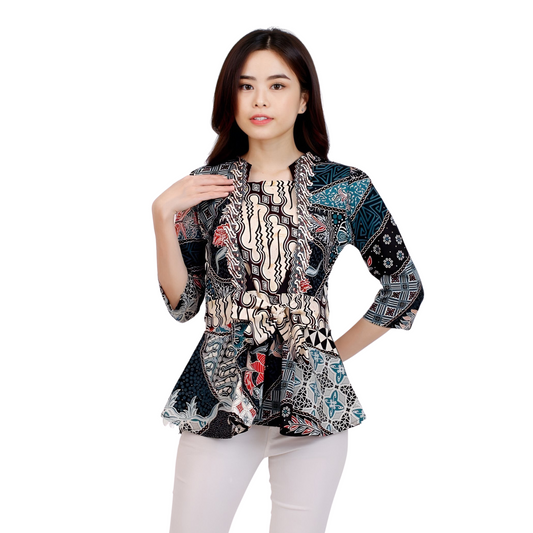 Women's Batik Blouse Black 3/4 Sleeve - Manika