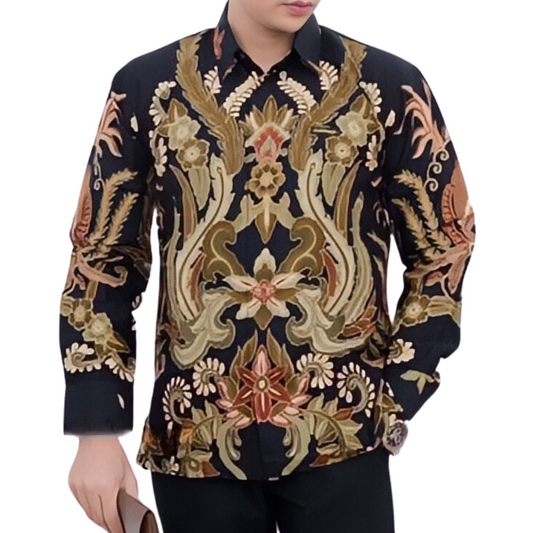 Men's Batik Shirt Black Long Sleeve - Abimaya