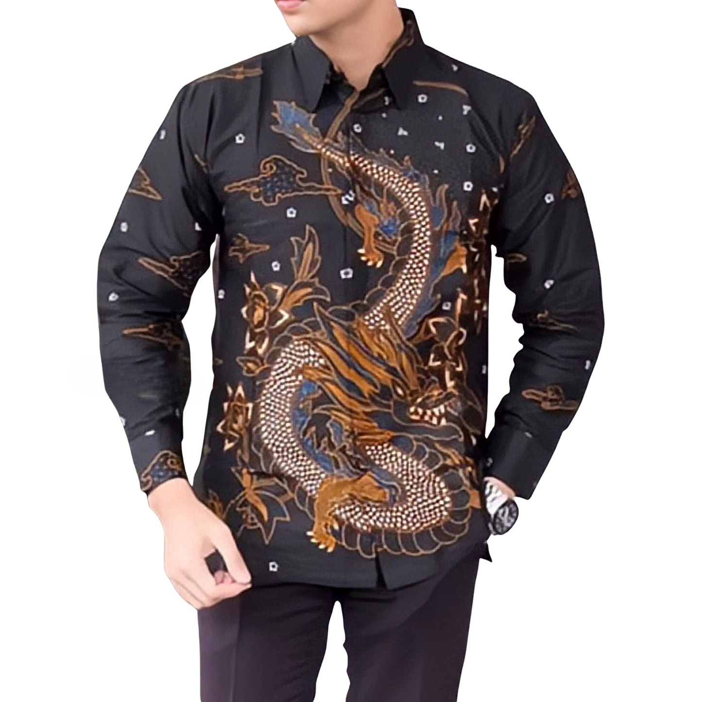 Men's Batik Shirt Black Long Sleeve - Aksa