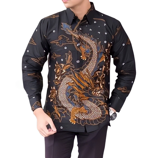 Men's Batik Shirt Black Long Sleeve - Aksa