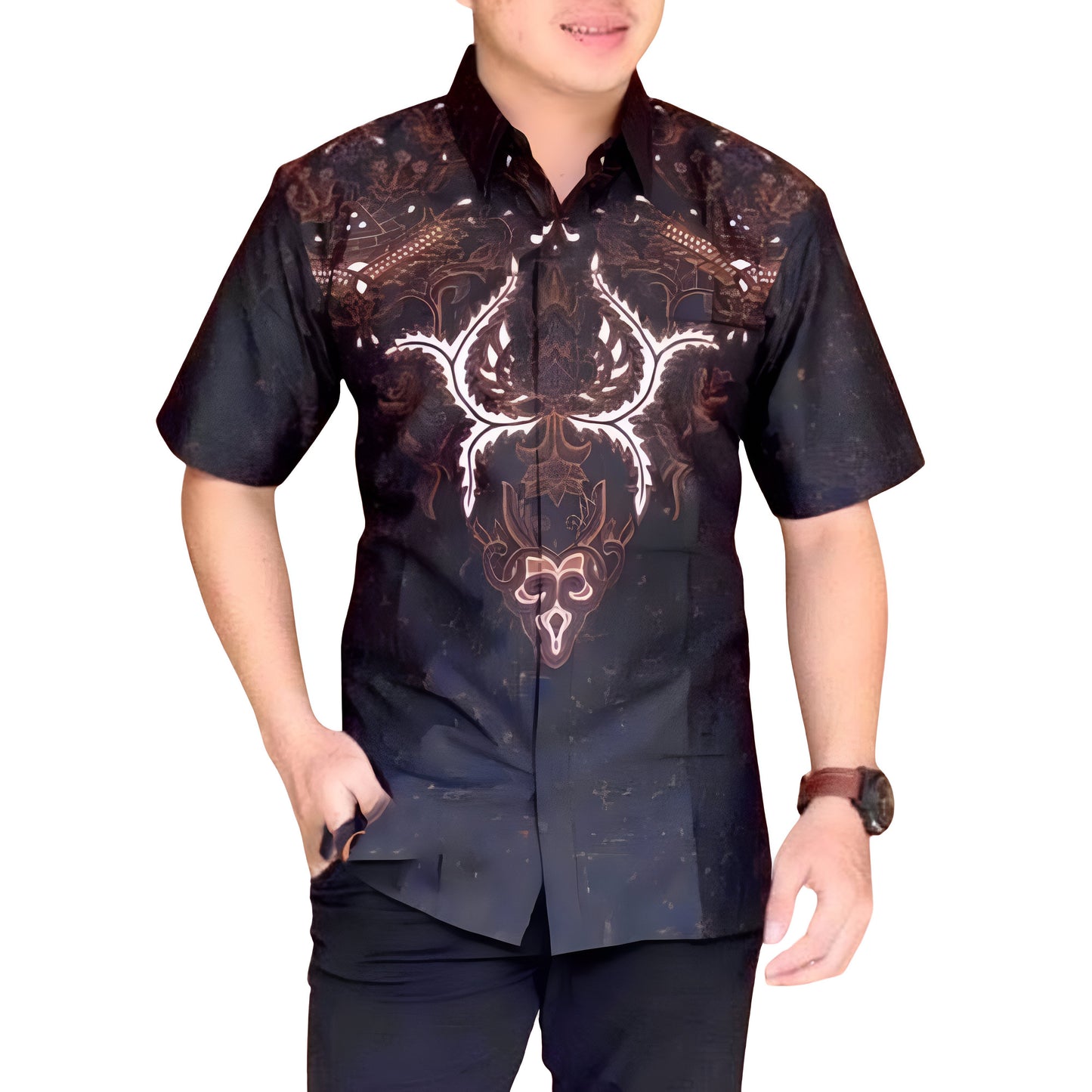 Men's Batik Shirt Blue Short Sleeve - Andharu