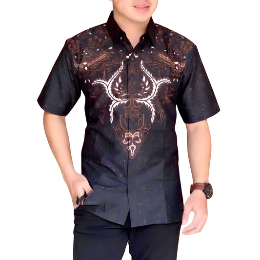 Men's Batik Shirt Blue Short Sleeve - Andharu