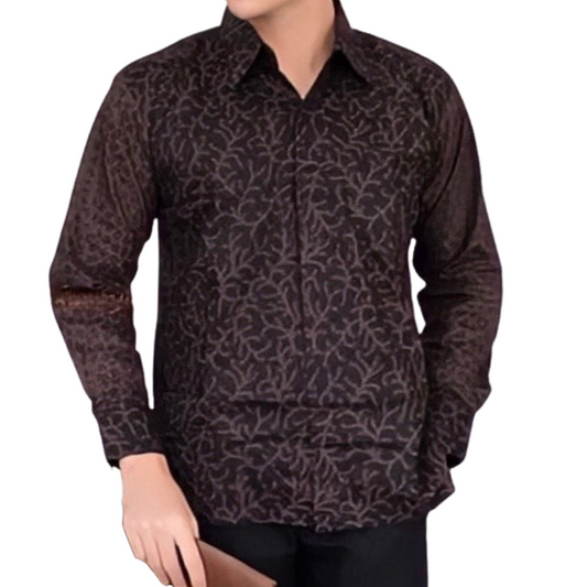 Men's Batik Shirt Black Long Sleeve - Angga