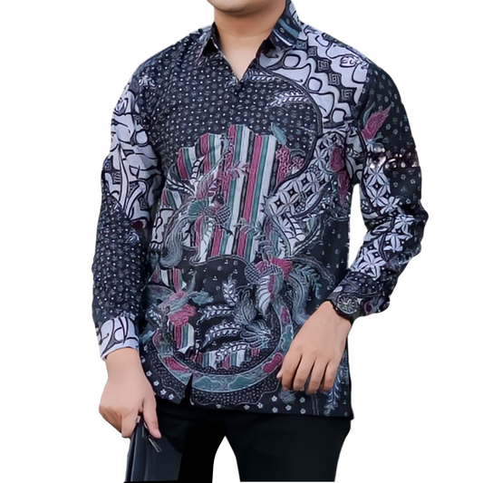 Men's Batik Shirt Black Long Sleeve - Arba