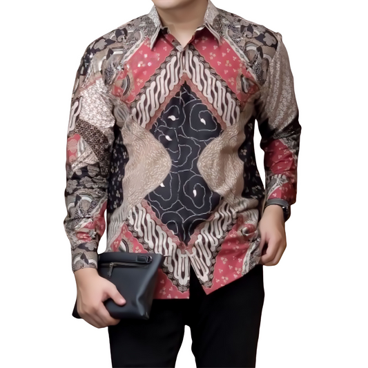 Men's Batik Shirt Black Long Sleeve - Aryan