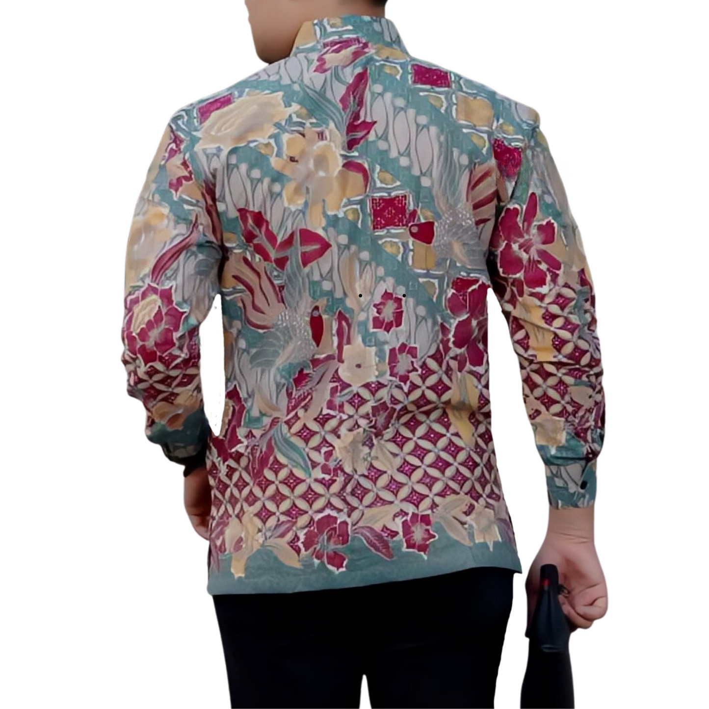 Men's Batik Shirt Green Long Sleeve - Baginda