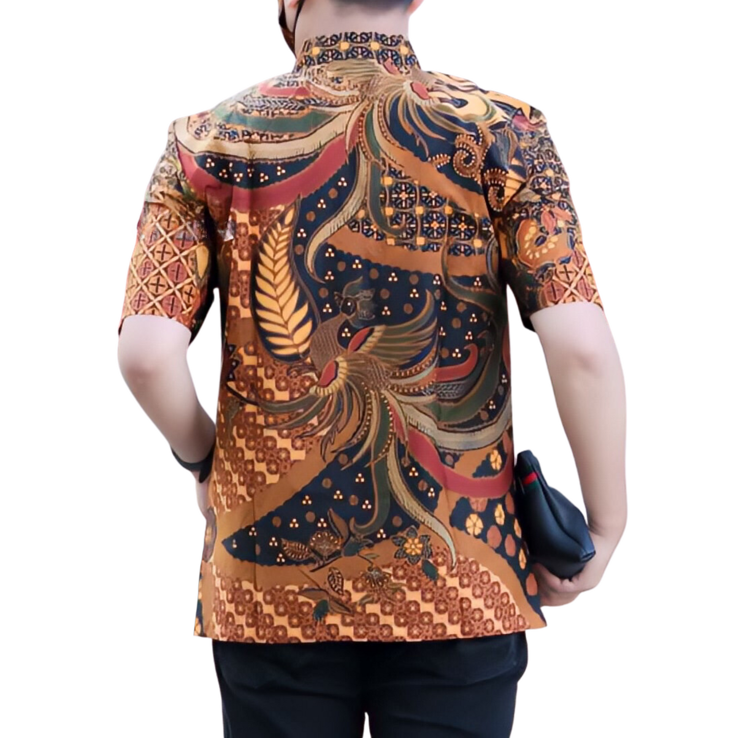Men's Batik Shirt Orange Short Sleeve - Bekisar