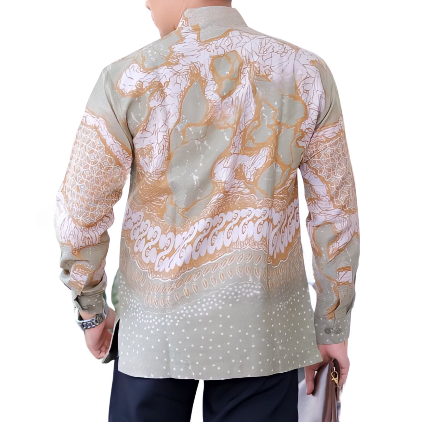 Men's Batik Shirt Beige Long Sleeve - Kawah