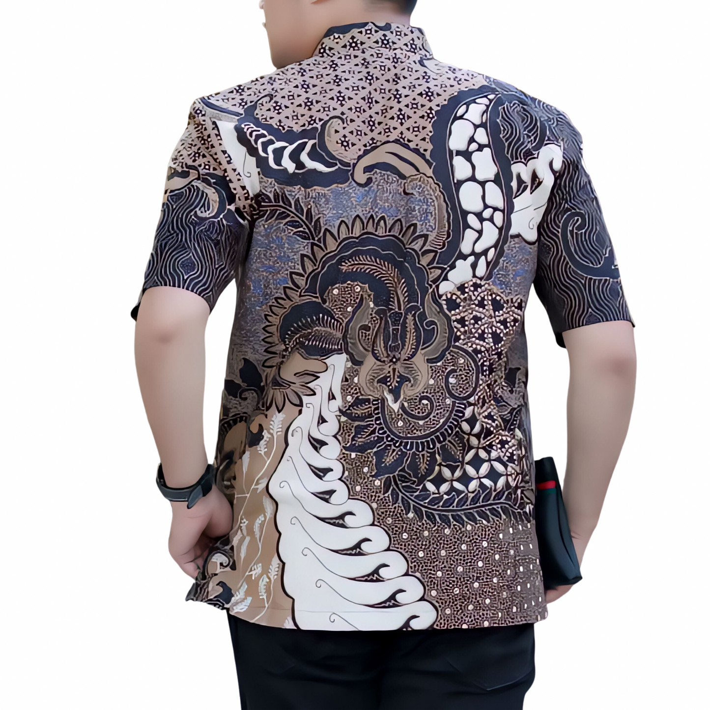 Men's Batik Shirt Gray Short Sleeve - Alif