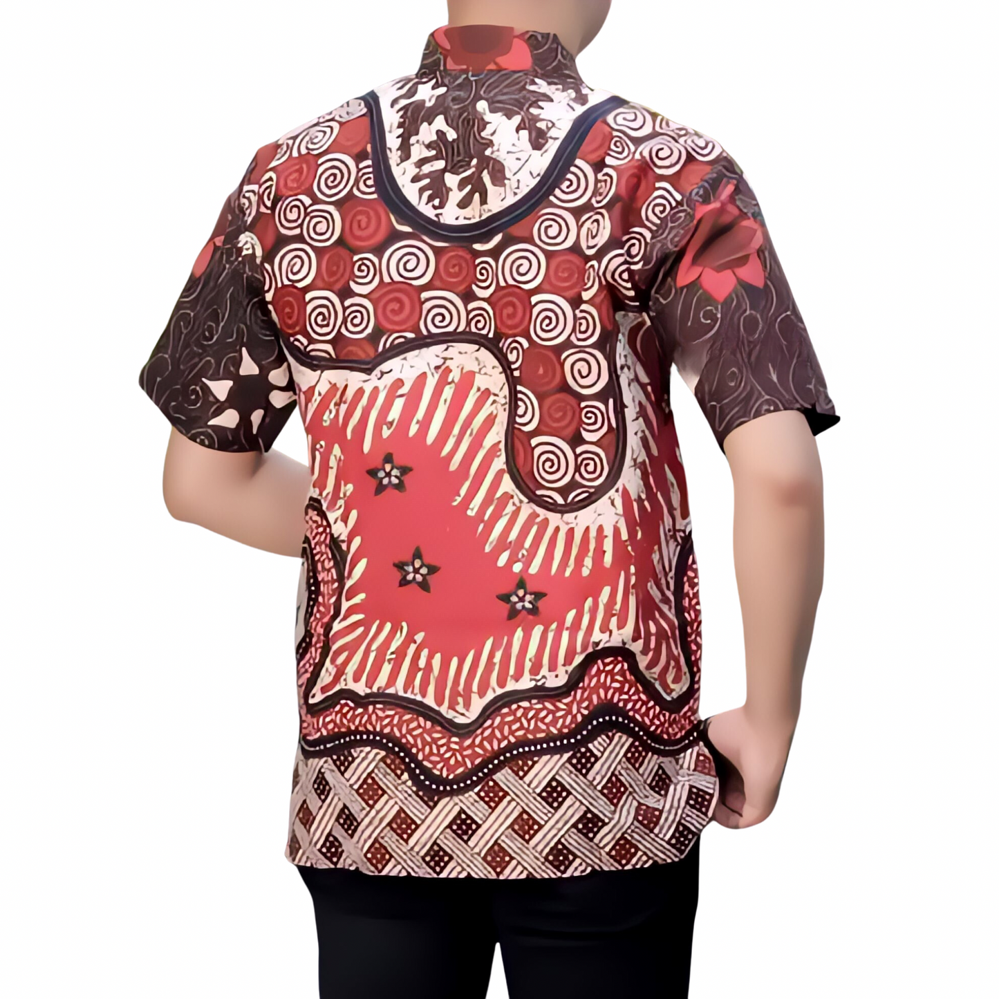 Men's Batik Shirt Red Short Sleeve - Adhiprima