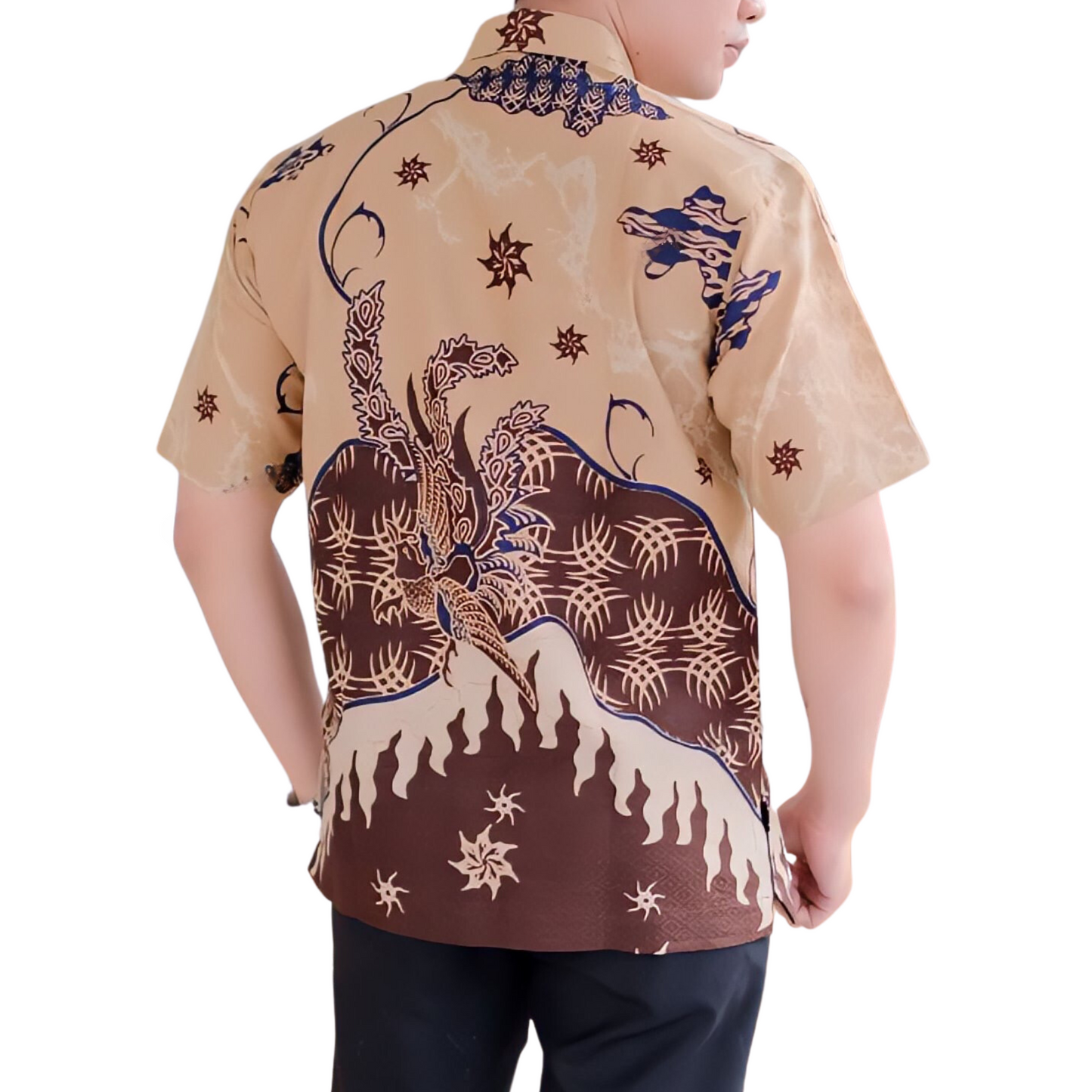 Men's Batik Shirt Beige Short Sleeve - Manuk