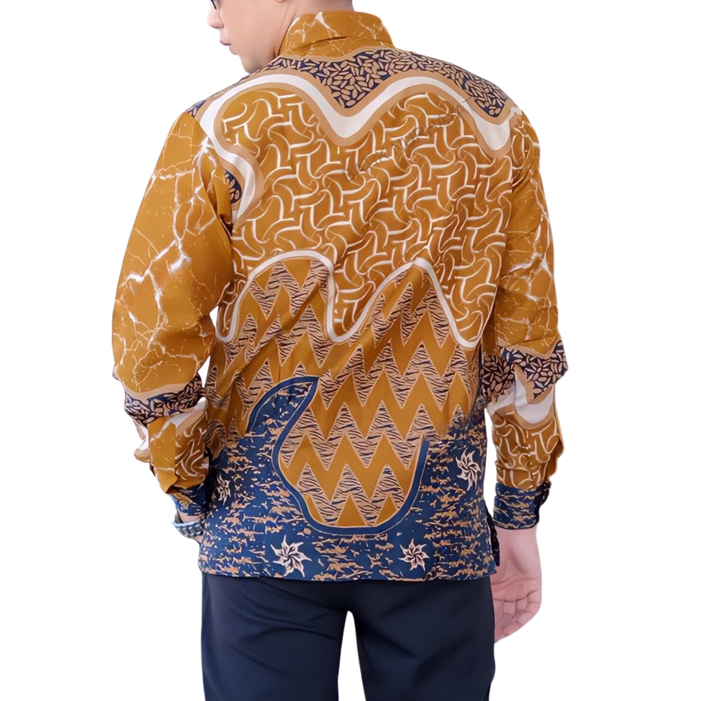 Men's Batik Shirt Orange Long Sleeve - Pola