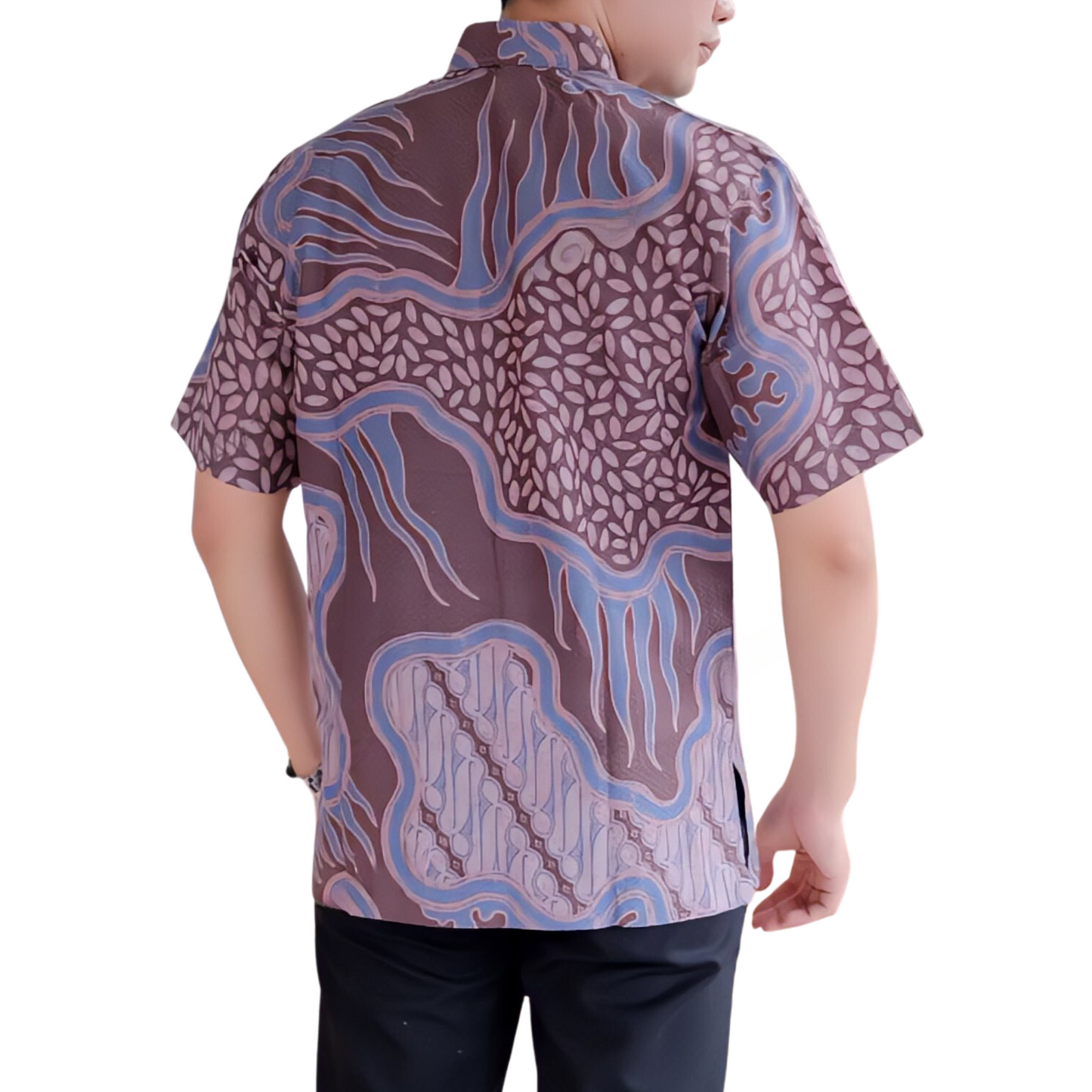 Men's Batik Shirt Purple Short Sleeve - Bengawan