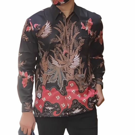 Men's Batik Shirt Black Long Sleeve - Belautama