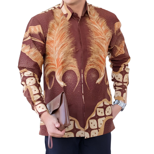 Men's Batik Shirt Red Long Sleeve - Bulu