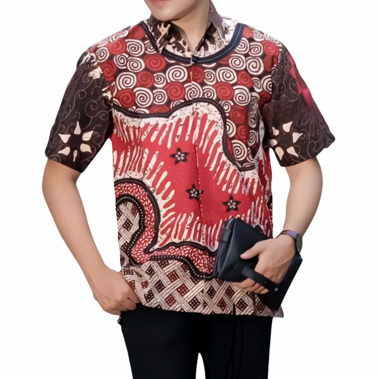 Men's Batik Shirt Red Short Sleeve - Adhiprima