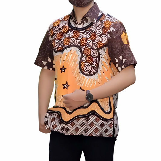 Men's Batik Shirt Yellow Short Sleeve - Almuna