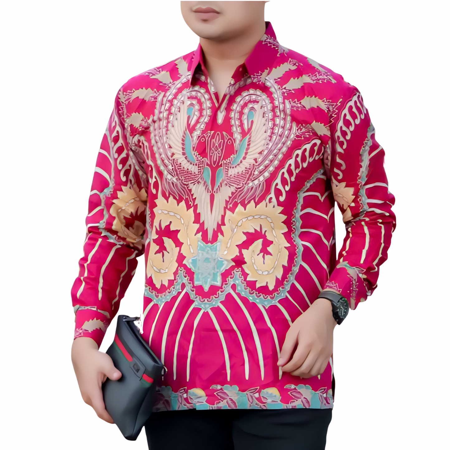 Men's Batik Shirt Red Long Sleeve - Agramas