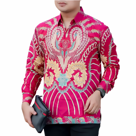 Men's Batik Shirt Red Long Sleeve - Agramas