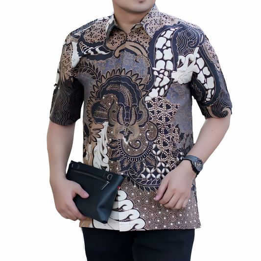 Men's Batik Shirt Gray Short Sleeve - Alif