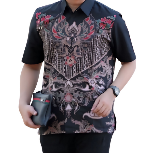 Men's Batik Shirt Black Short Sleeve - Dewangga
