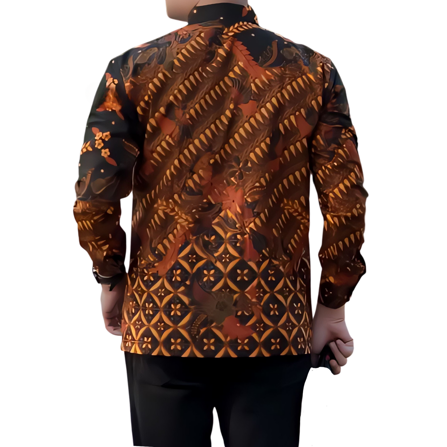 Men's Batik Shirt Orange Long Sleeve - Garangan