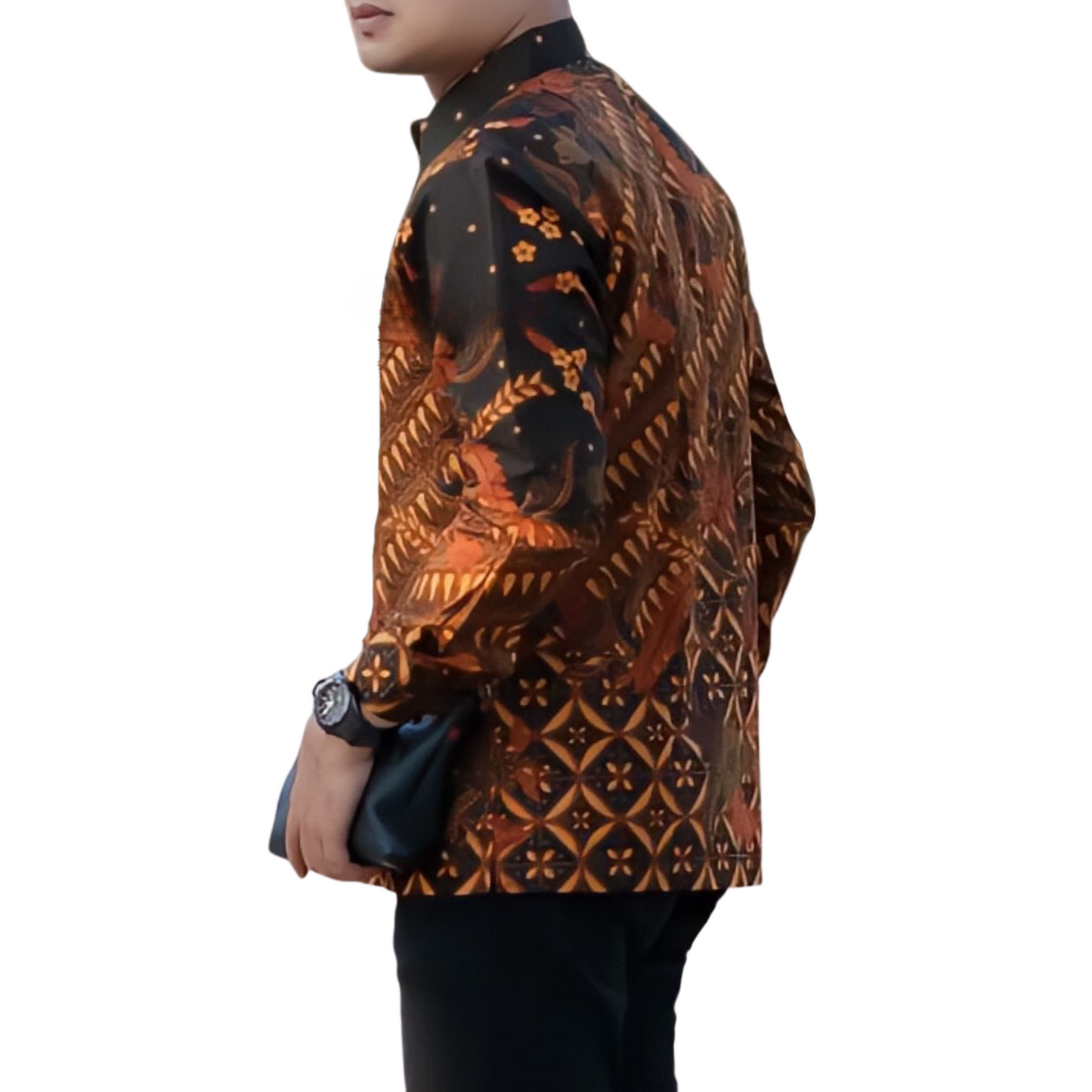 Men's Batik Shirt Orange Long Sleeve - Garangan