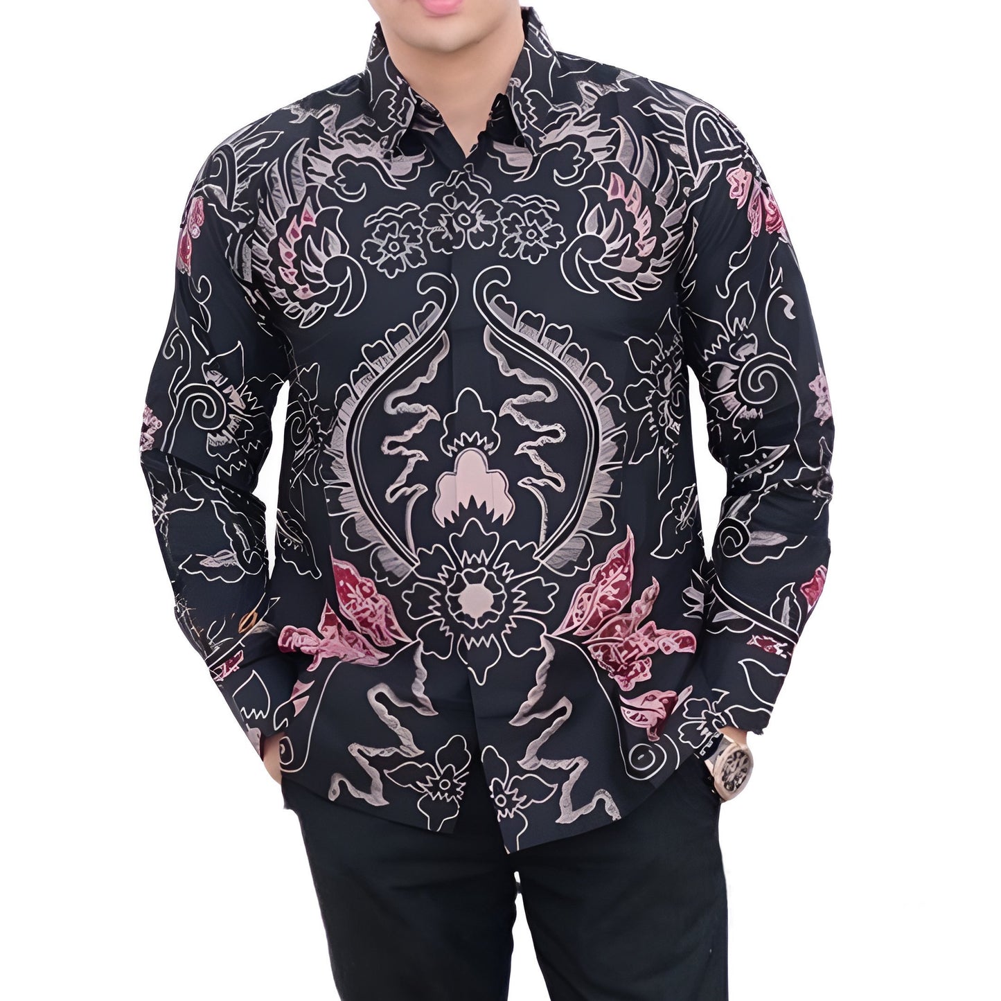 Men's Batik Shirt Black Long Sleeve - Gesang
