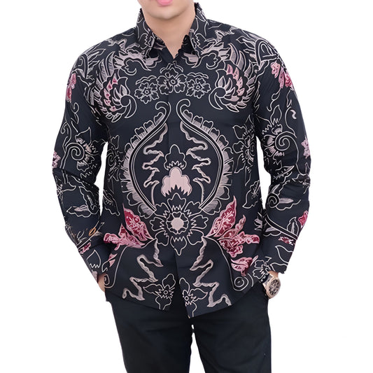 Men's Batik Shirt Black Long Sleeve - Gesang