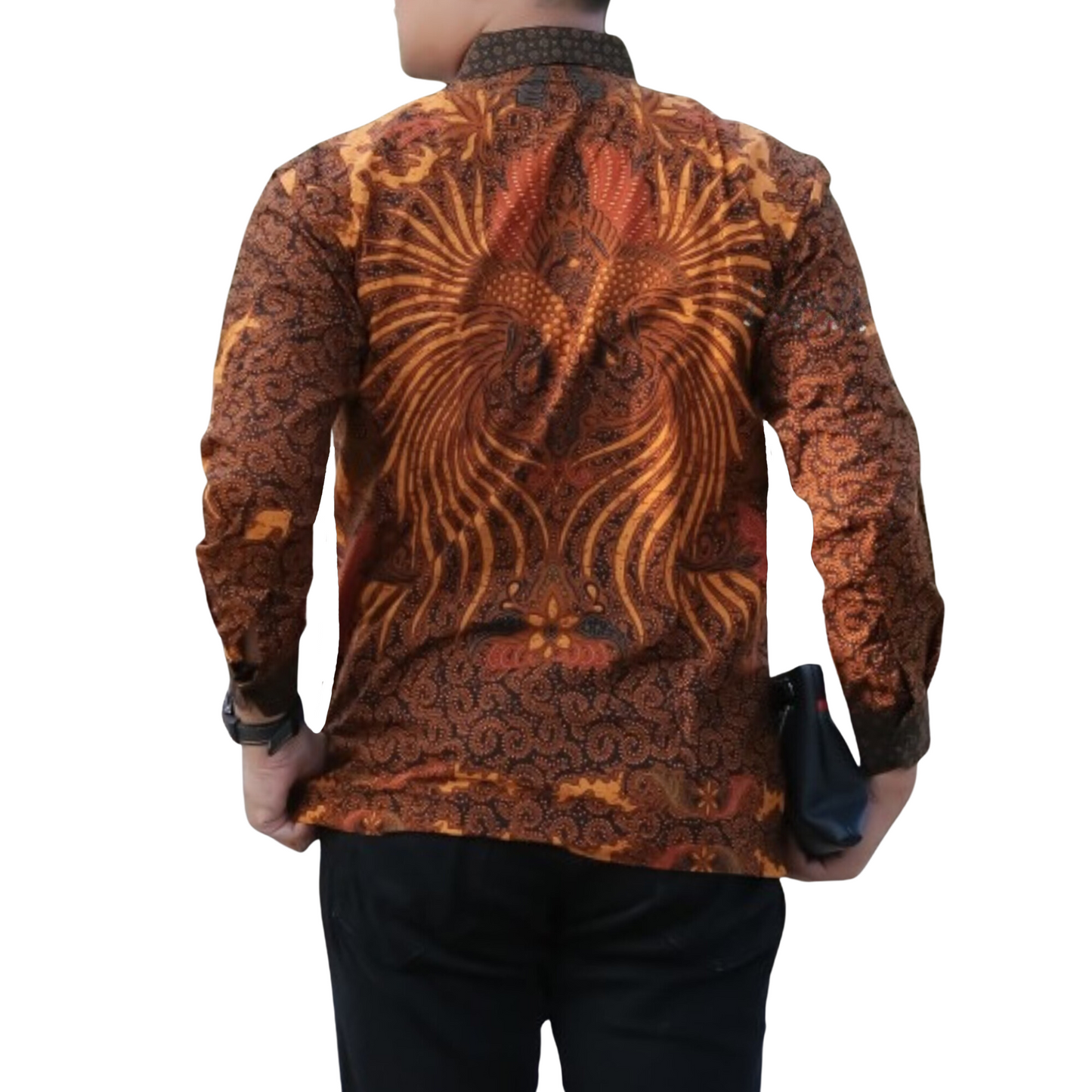 Men's Batik Shirt Orange Long Sleeve - Hendarso