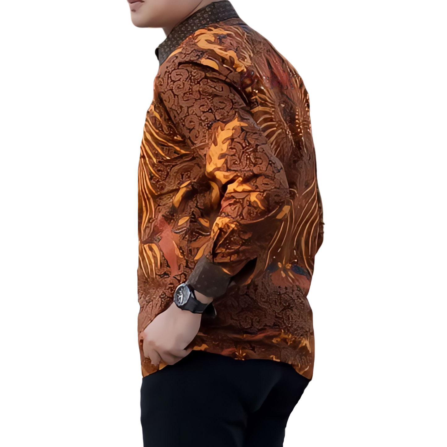 Men's Batik Shirt Orange Long Sleeve - Hendarso