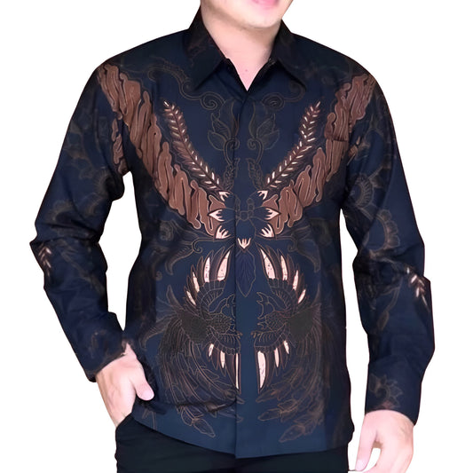 Men's Batik Shirt Black Long Sleeve - Natanegara
