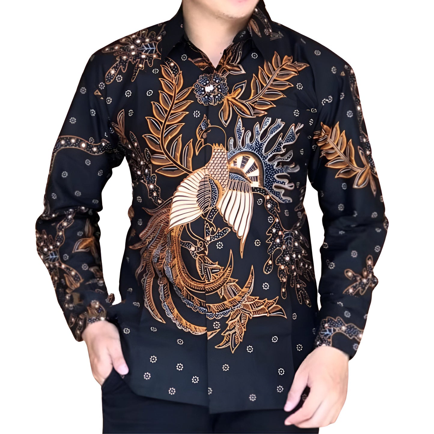 Men's Batik Shirt Black Long Sleeve - Elang
