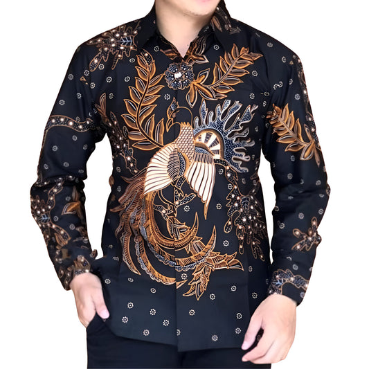 Men's Batik Shirt Black Long Sleeve - Elang