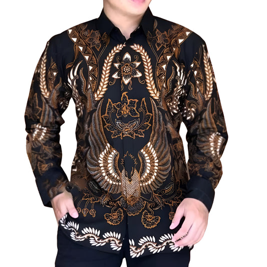 Men's Batik Shirt Black Long Sleeve - Aswatama