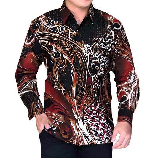 Men's Batik Shirt Black Long Sleeve - Bima