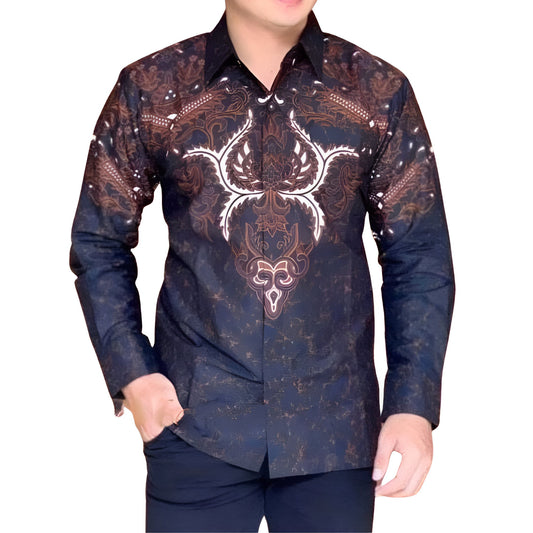 Men's Batik Shirt Blue Long Sleeve - Andhara
