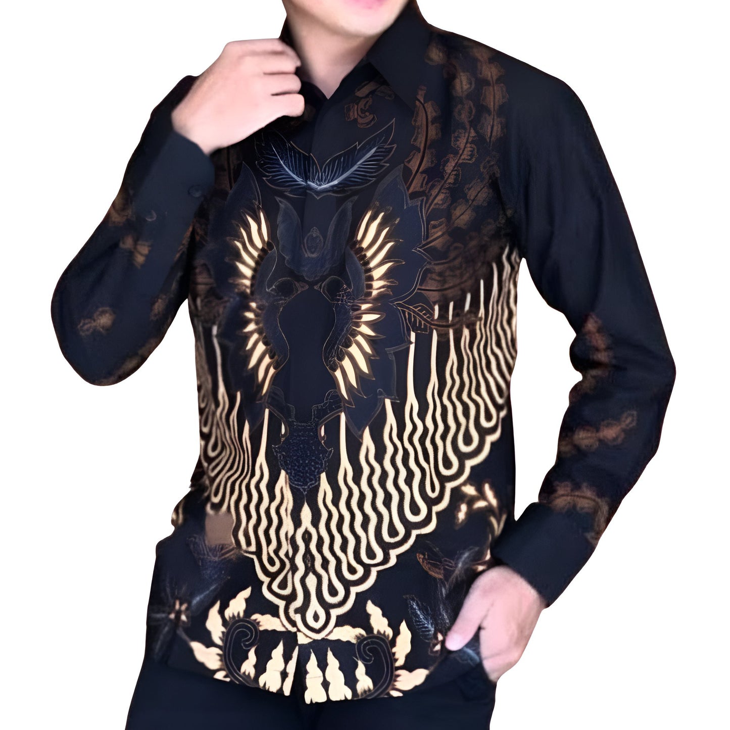 Men's Batik Shirt Black Long Sleeve - Astaguna