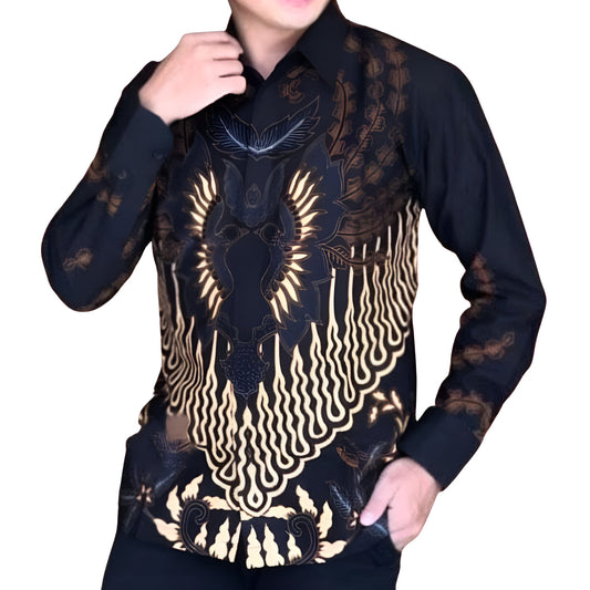 Men's Batik Shirt Black Long Sleeve - Astaguna