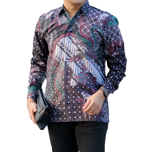 Men's Batik Shirt Black Long Sleeve - Kohar