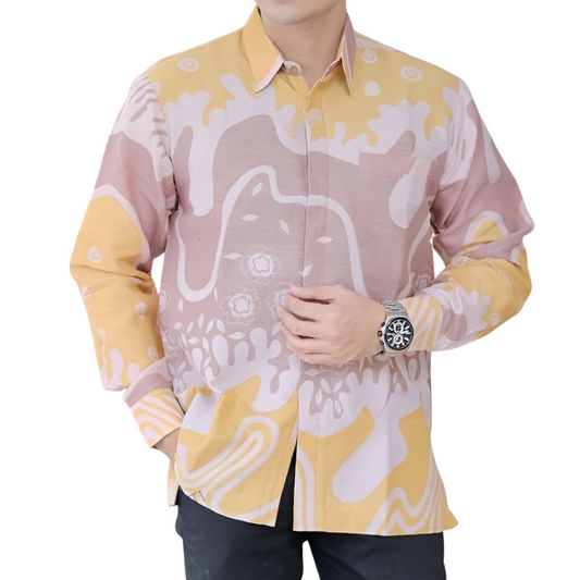 Men's Batik Shirt Yellow Long Sleeve - Lembu