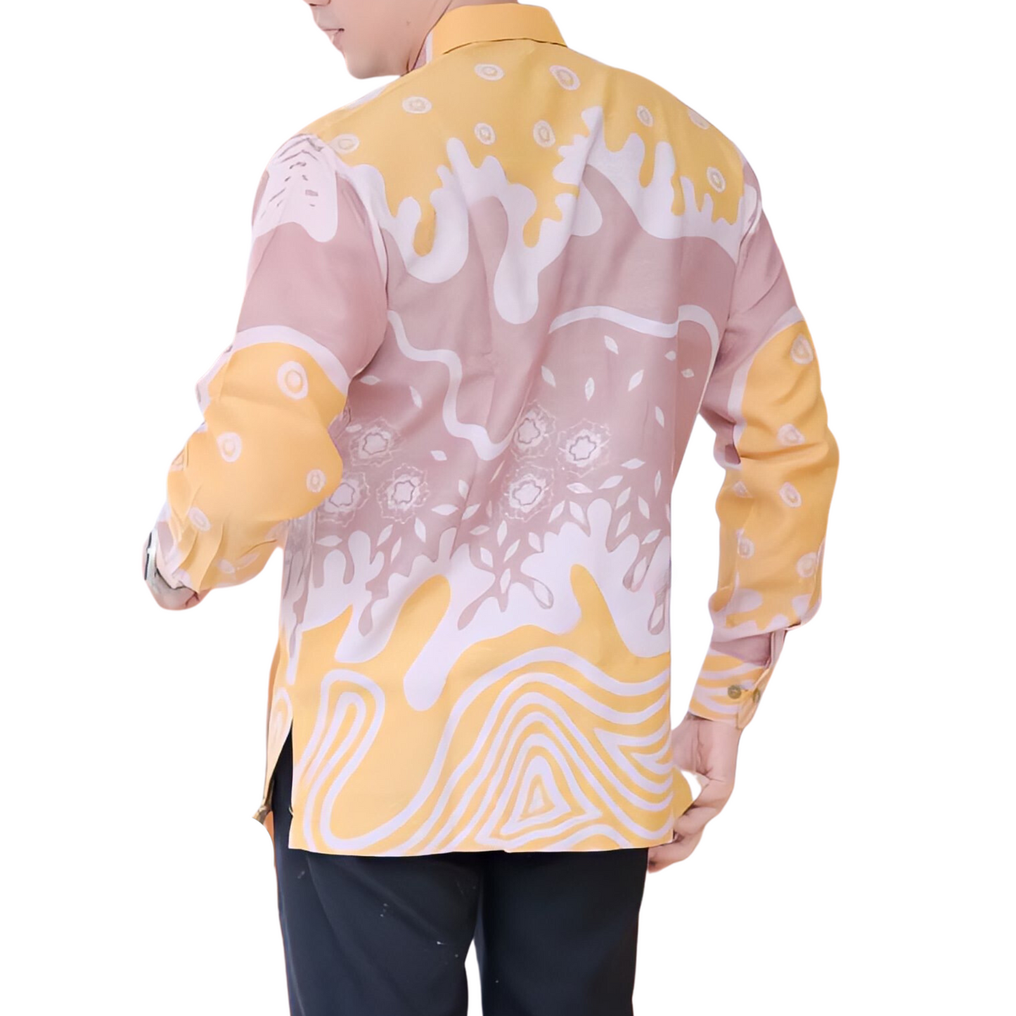 Men's Batik Shirt Yellow Long Sleeve - Lembu