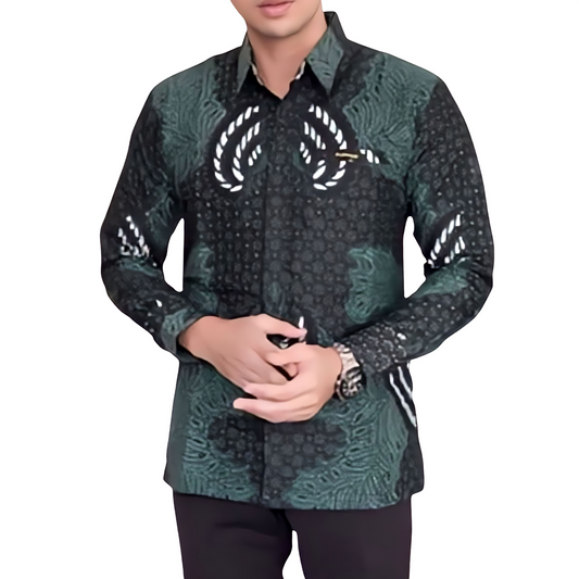 Men's Batik Shirt Black Long Sleeve - Madaharsa