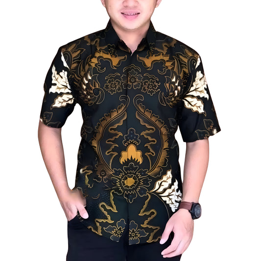 Men's Batik Shirt Black Short Sleeve - Mahesa
