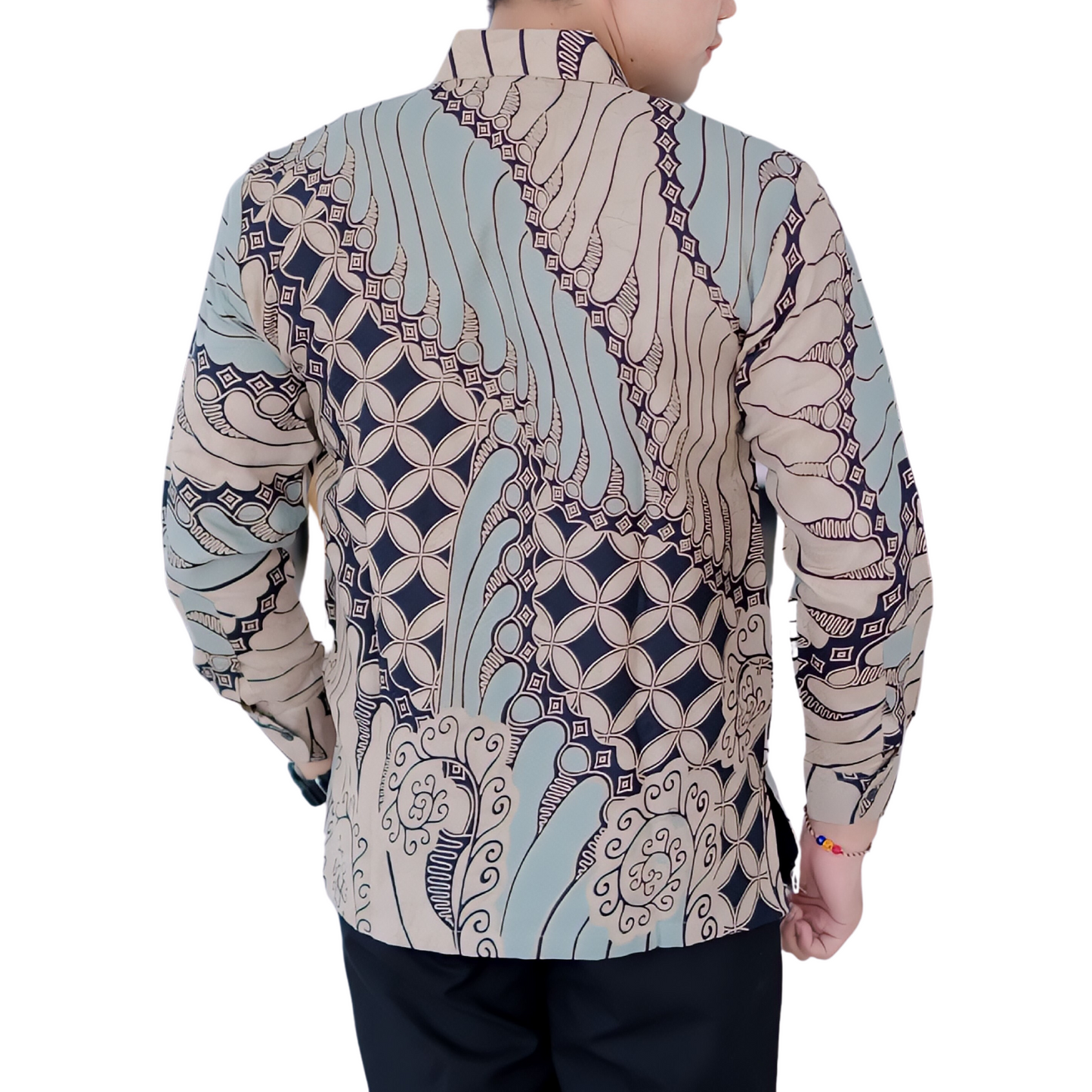 Men's Batik Shirt Beige Long Sleeve - Sudiro