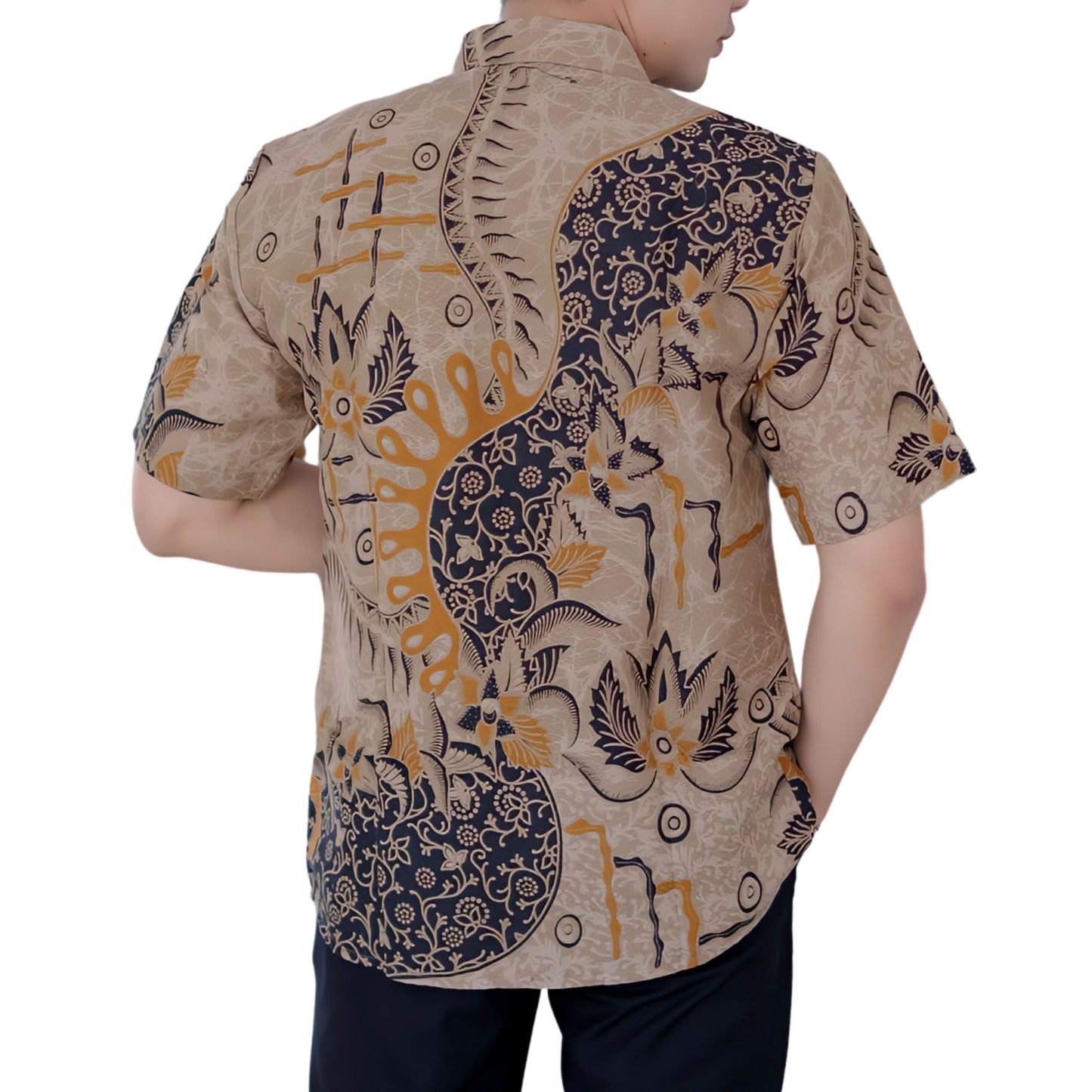 Men's Batik Shirt Beige Short Sleeve - Mahameru