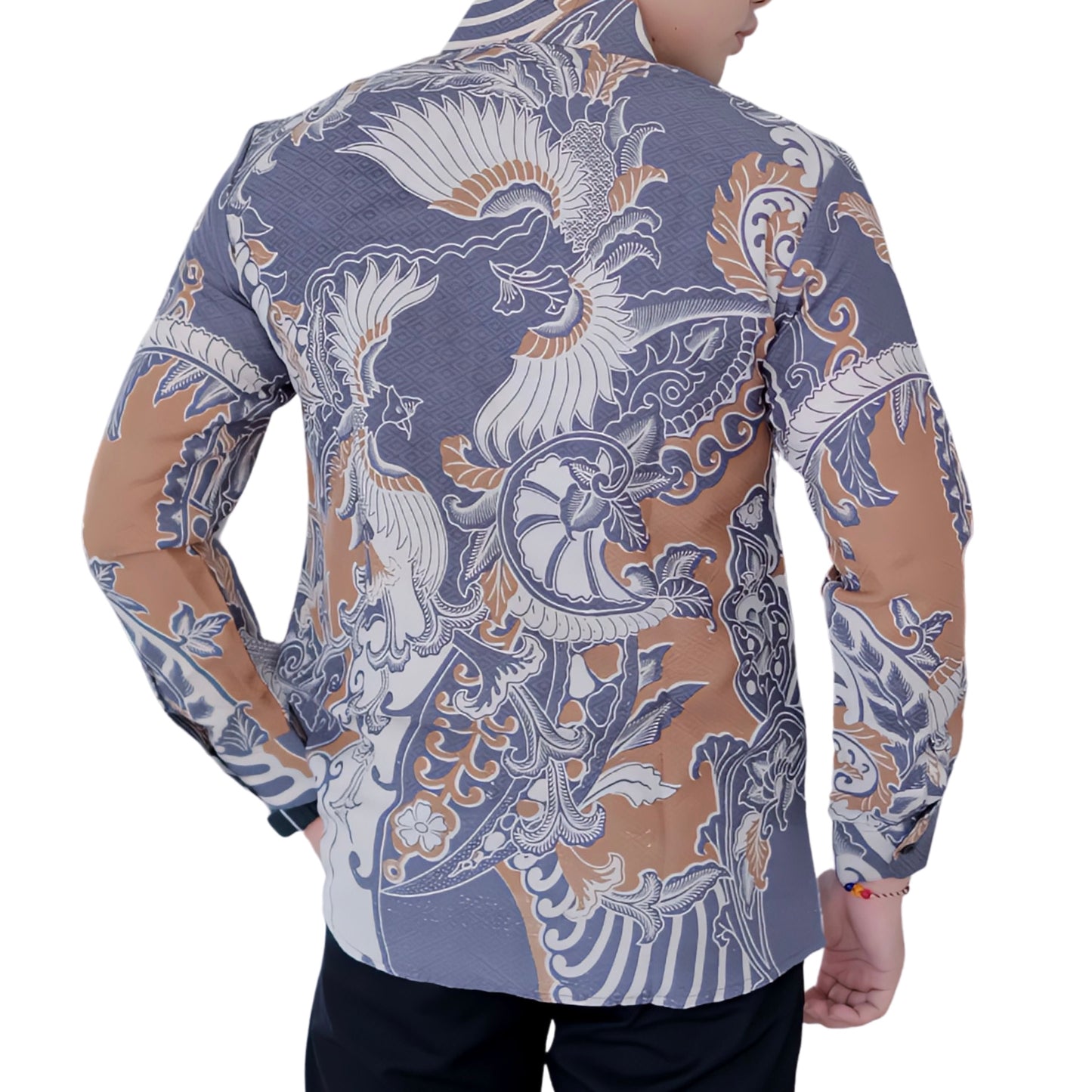 Men's Batik Shirt Gray Long Sleeve - Narendra